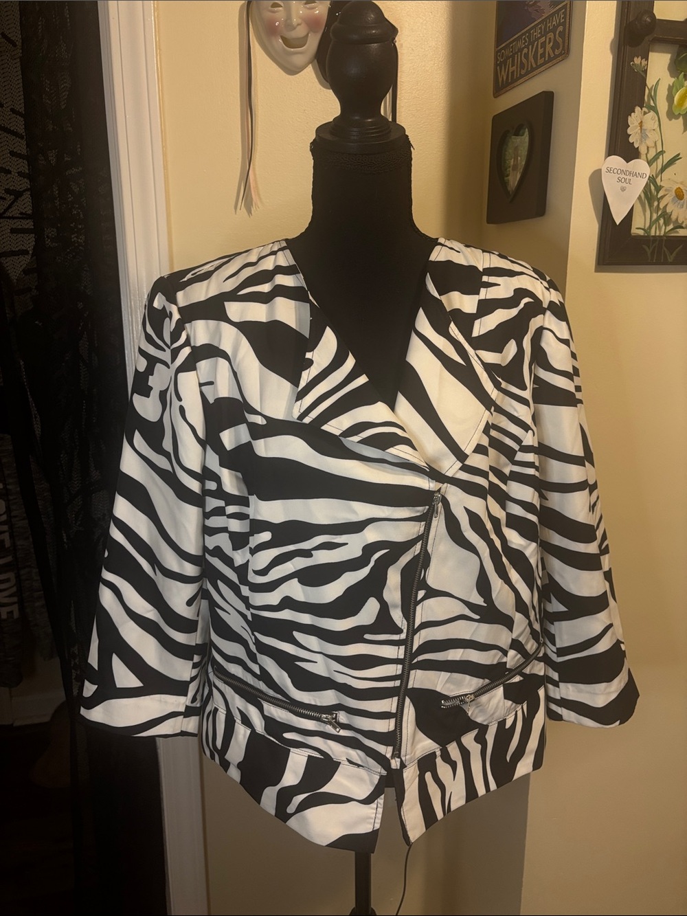Zebra-Print Button Down Women's Shirt - Black & White